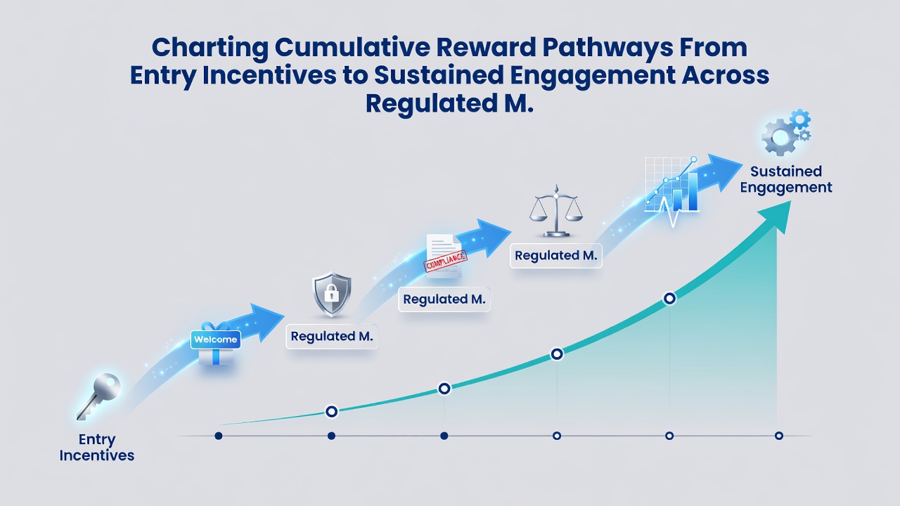 Infographic detailing mid-stage reward accumulation features and engagement metrics on regulated mobile platforms