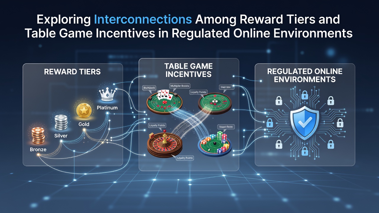 Diagram showing interconnected reward tiers and table game incentives across regulated online platforms