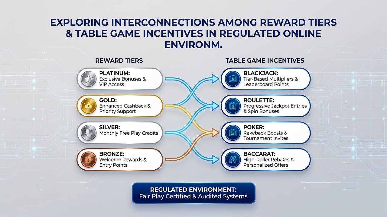 Illustration of player progression through reward tiers linked to table game promotions
