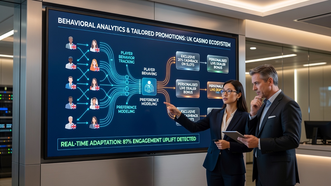 Dashboard showing player behavior metrics and promotion targeting on a UK casino platform