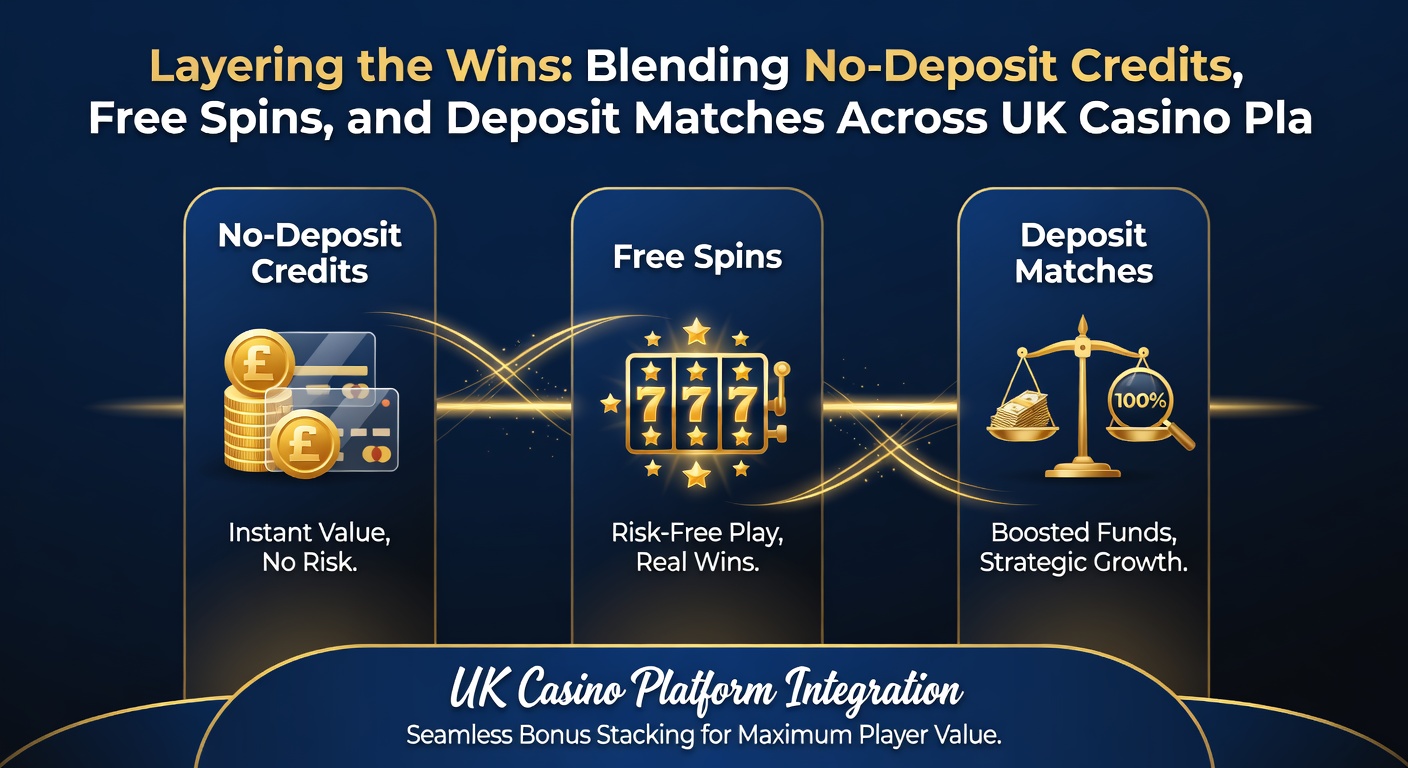 Player dashboard illustrating stacked bonuses: no-deposit credits bar filling alongside spinning reels and a 200% deposit match multiplier