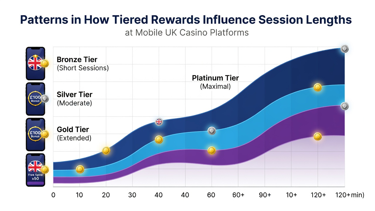 Mobile casino interface displaying tiered reward progress bars and session timers