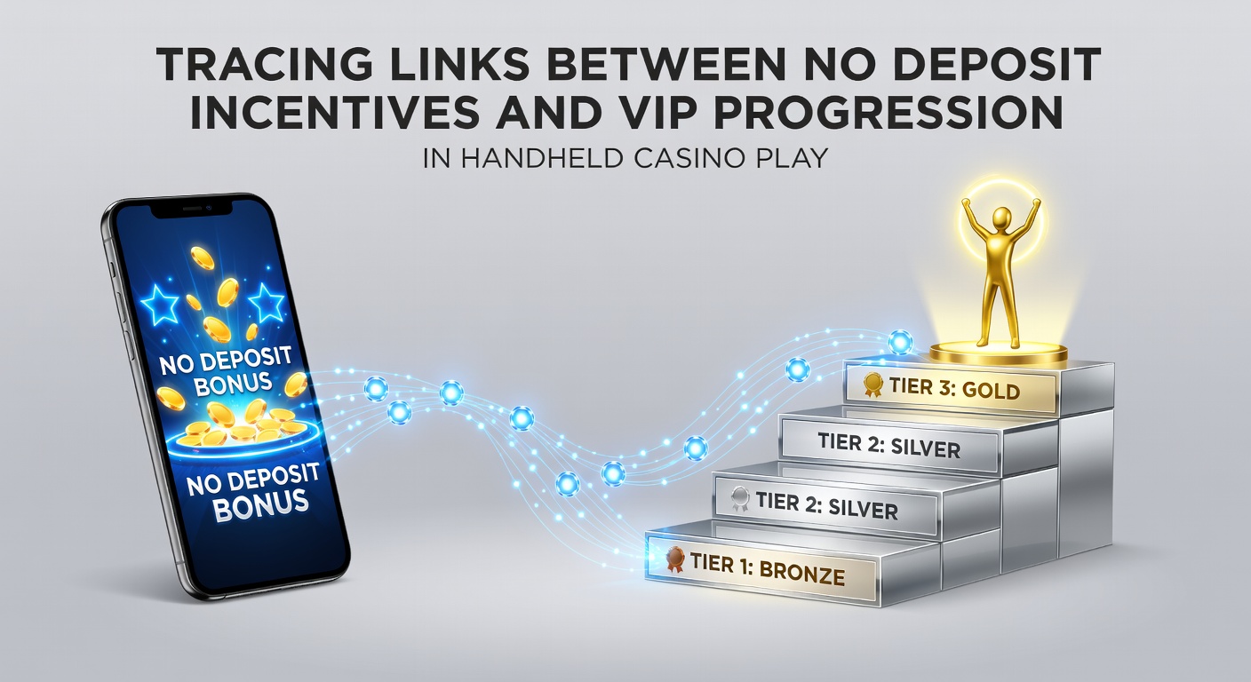 Illustration showing mobile casino interface with no-deposit bonus icons transitioning into VIP loyalty badges on a smartphone screen
